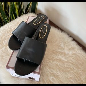 Kelly & Katie black leather slides
